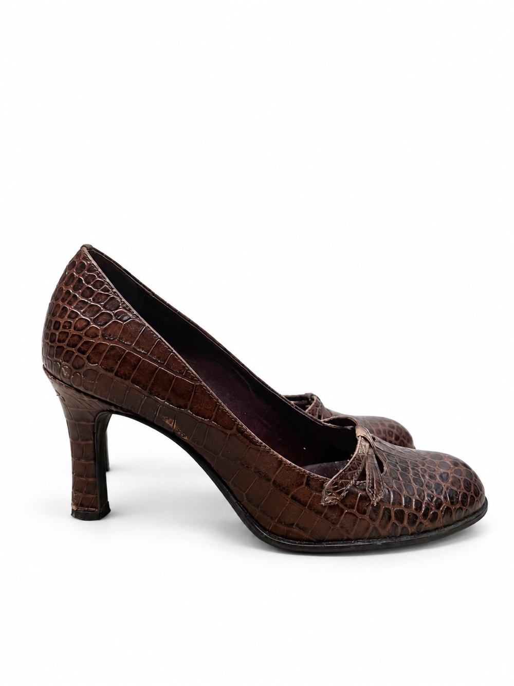Franco Sarto Brown Croc Embossed Leather Bow Pumps Heels Women’s 7.5 B